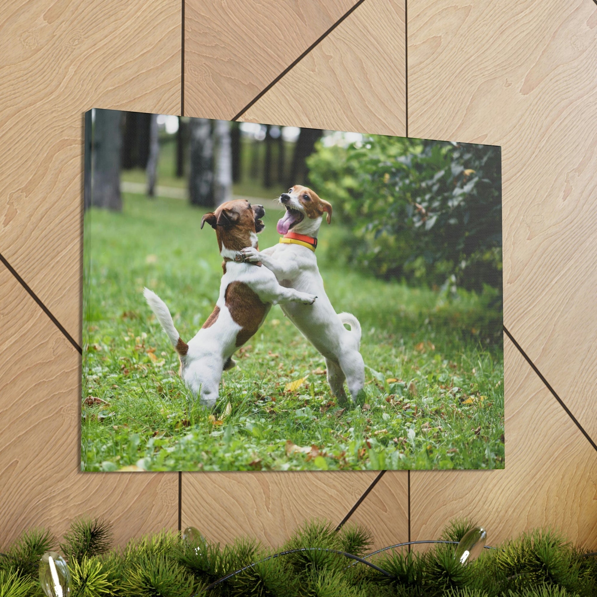 Scripture Walls Couple of Dog Playing on a Park Print Animal Wall Art Wildlife Canvas Prints Wall Art Ready to Hang Unframed-Express Your Love Gifts