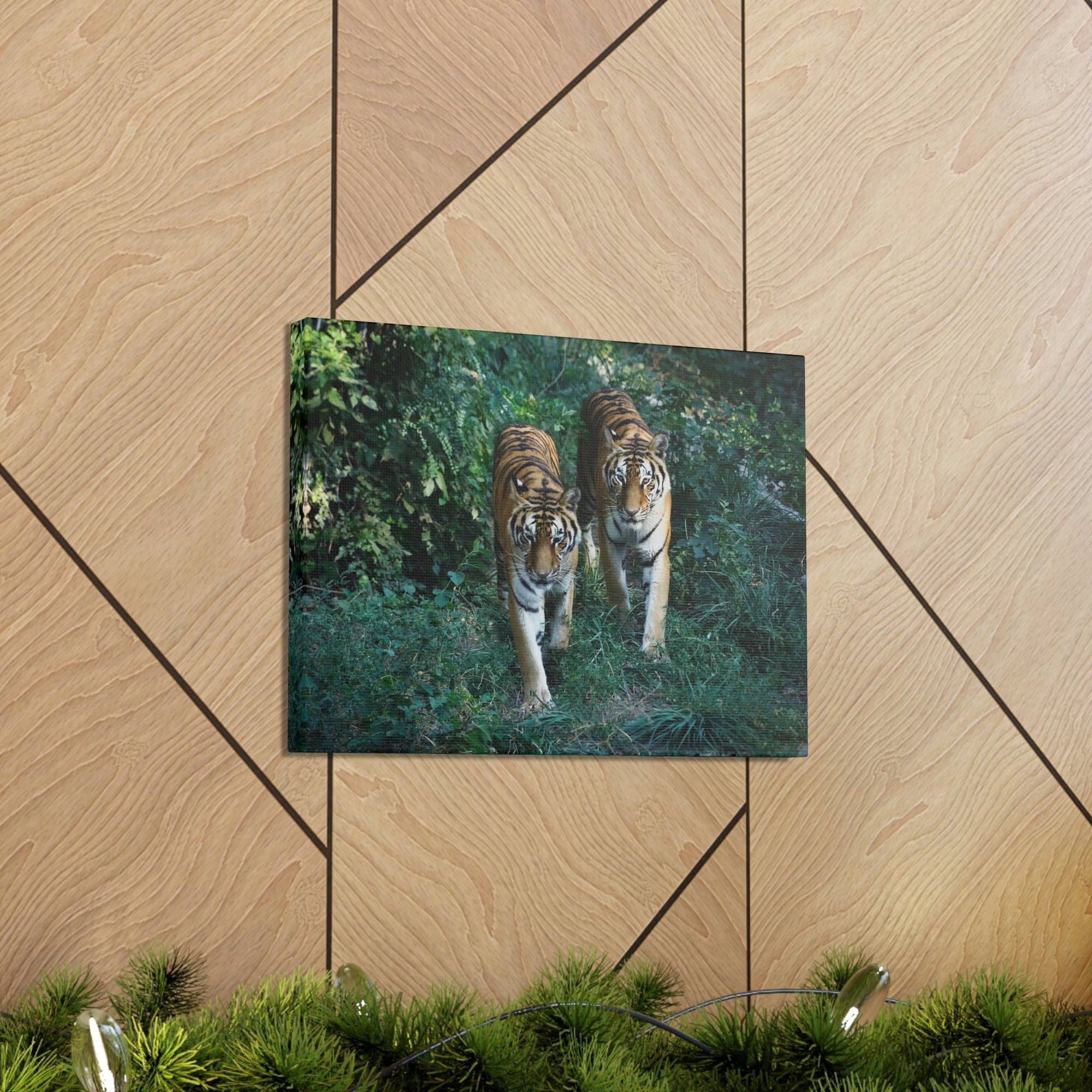 Scripture Walls Couple of Tiger Coming Out of the Wood Print Animal Wall Art Wildlife Canvas Prints Wall Art Ready to Hang Unframed-Express Your Love Gifts