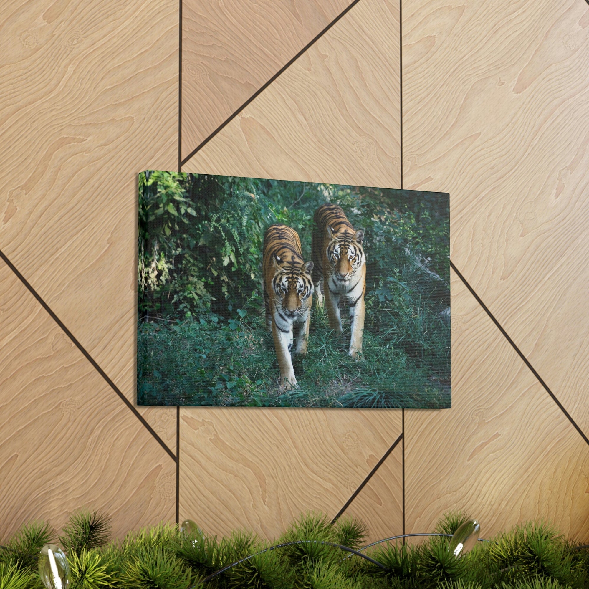 Scripture Walls Couple of Tiger Coming Out of the Wood Print Animal Wall Art Wildlife Canvas Prints Wall Art Ready to Hang Unframed-Express Your Love Gifts