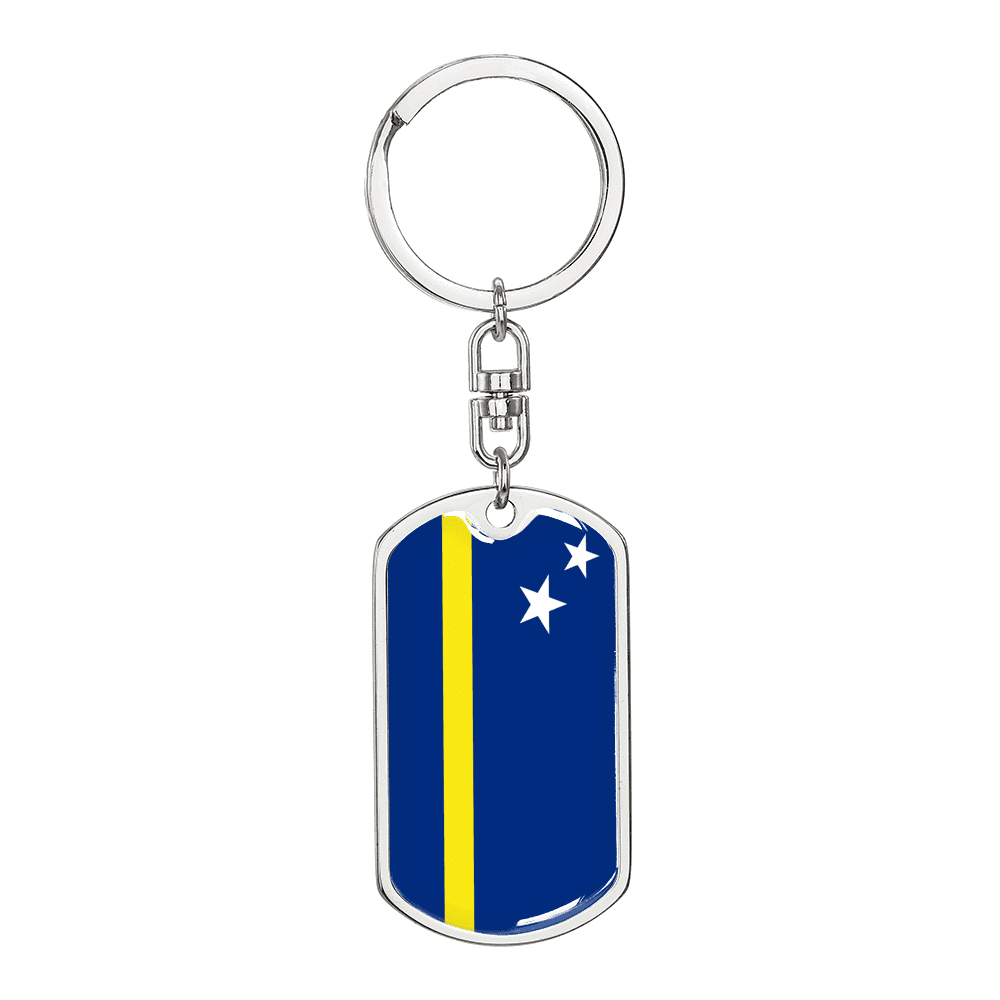 Curacao Flag Swivel Keychain Dog Tag Stainless Steel or 18k Gold-Express Your Love Gifts