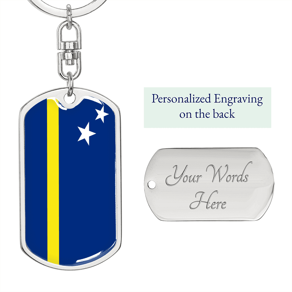 Curacao Flag Swivel Keychain Dog Tag Stainless Steel or 18k Gold-Express Your Love Gifts