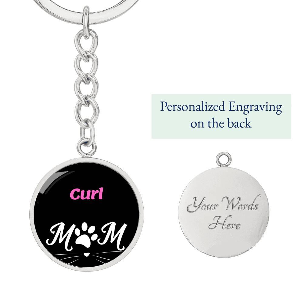 Curl Cat Mom Keychain Stainless Steel or 18k Gold Circle Pendant-Express Your Love Gifts