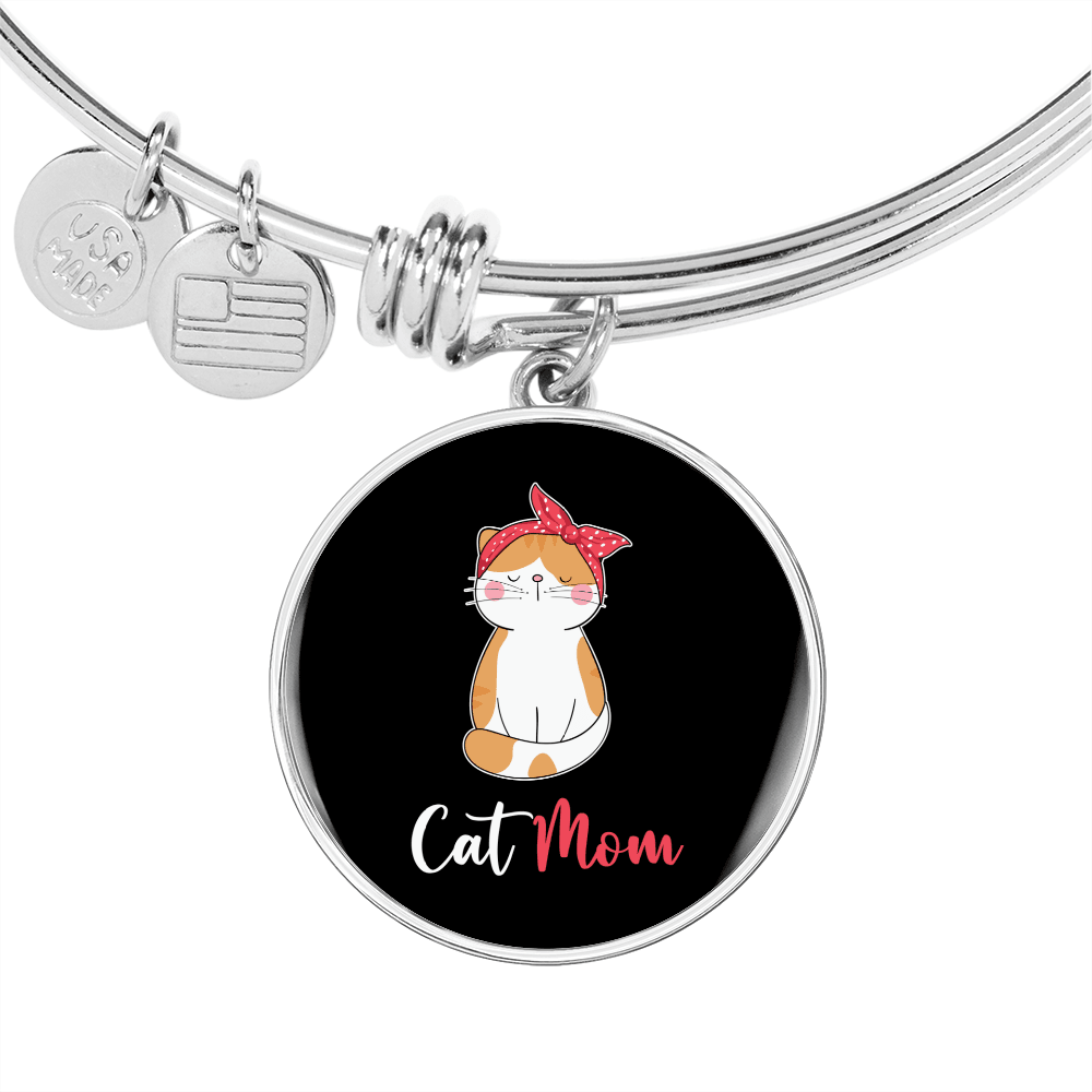 Cute Cat Mom Bracelet Stainless Steel or 18k Gold Circle Bangle-Express Your Love Gifts