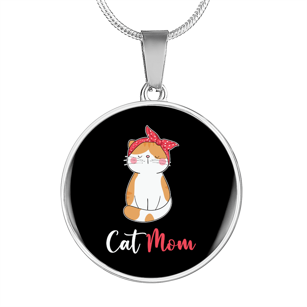 Cute Cat Mom Circle Necklace Stainless Steel or 18k Gold 18-22"-Express Your Love Gifts