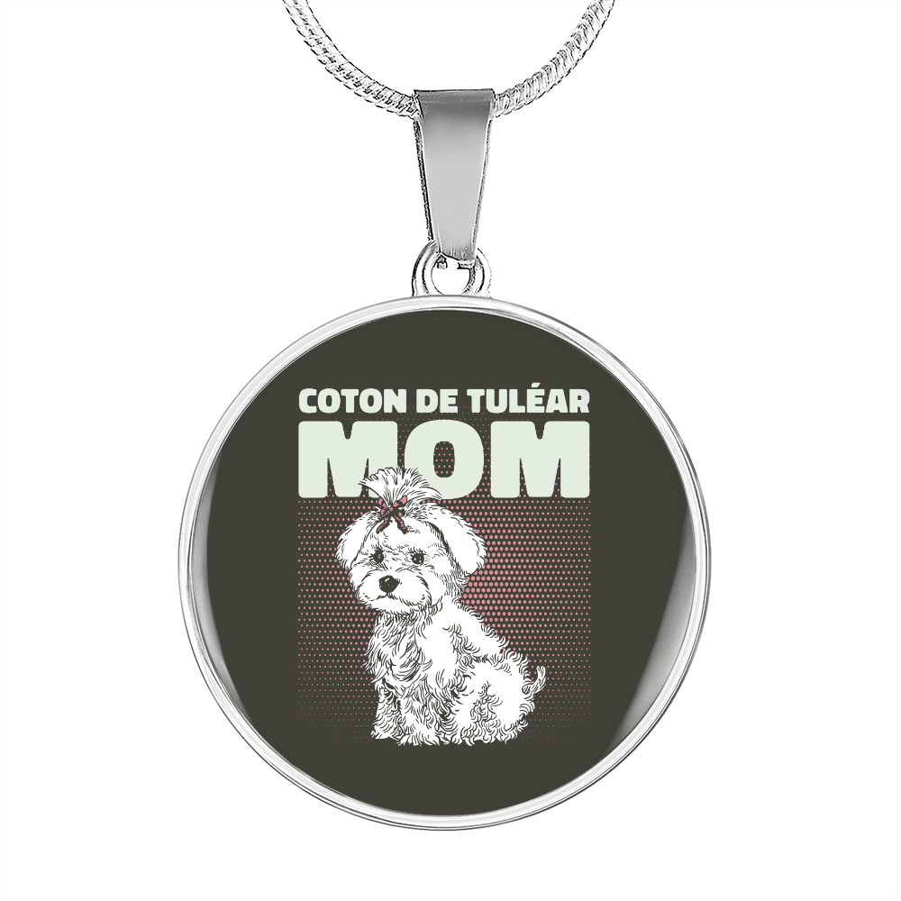 Cute White Dog Mom Circle Necklace Stainless Steel or 18k Gold 18-22"-Express Your Love Gifts