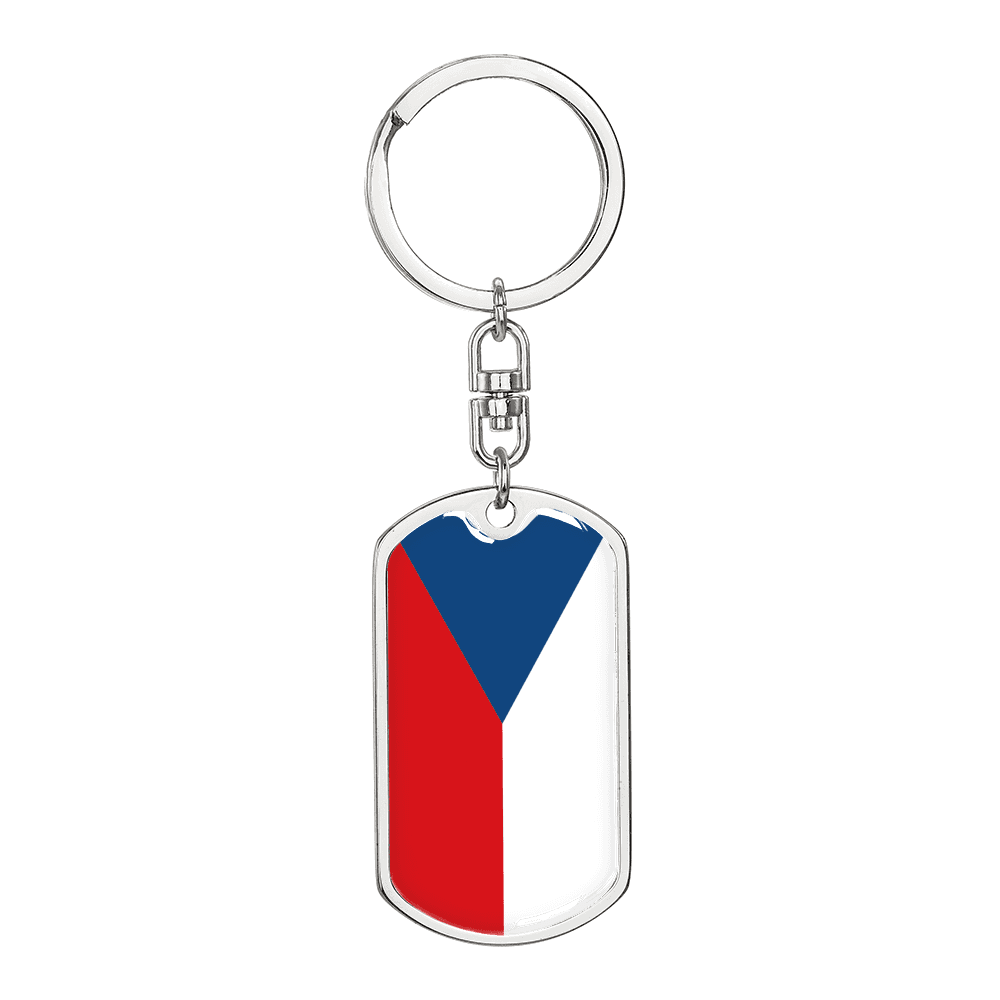 Czechia Flag Swivel Keychain Dog Tag Stainless Steel or 18k Gold-Express Your Love Gifts