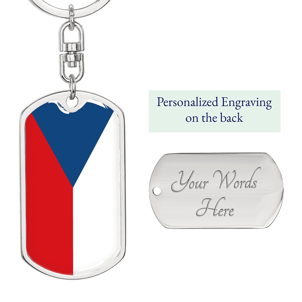 Czechia Flag Swivel Keychain Dog Tag Stainless Steel or 18k Gold-Express Your Love Gifts