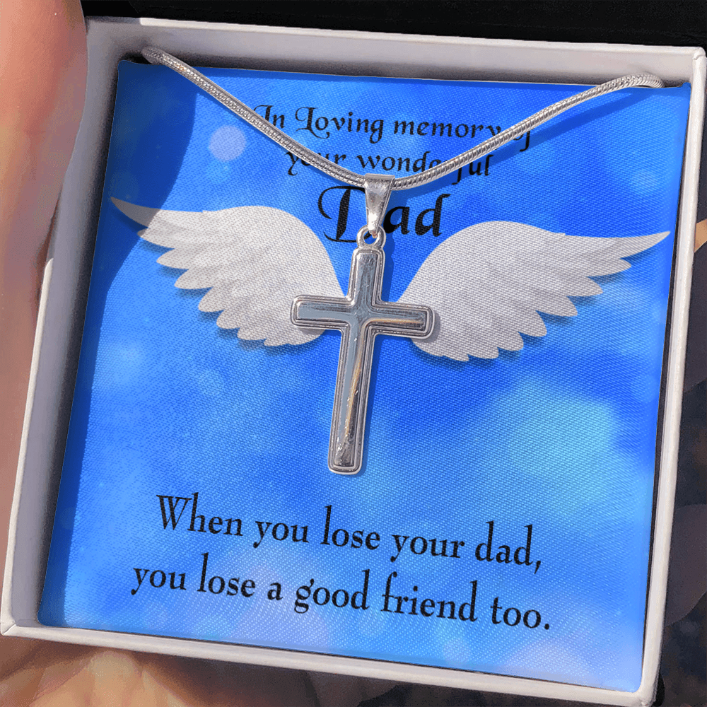 Dad and a Good Friend Dad Memorial Gift Dad Memorial Cross Necklace Sympathy Gift Loss of Father Condolence Message Card-Express Your Love Gifts