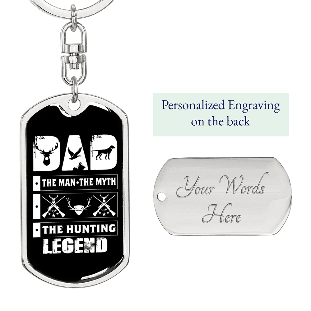 Dad Hunting Legend Keychain Stainless Steel or 18k Gold Dog Tag Keyring-Express Your Love Gifts