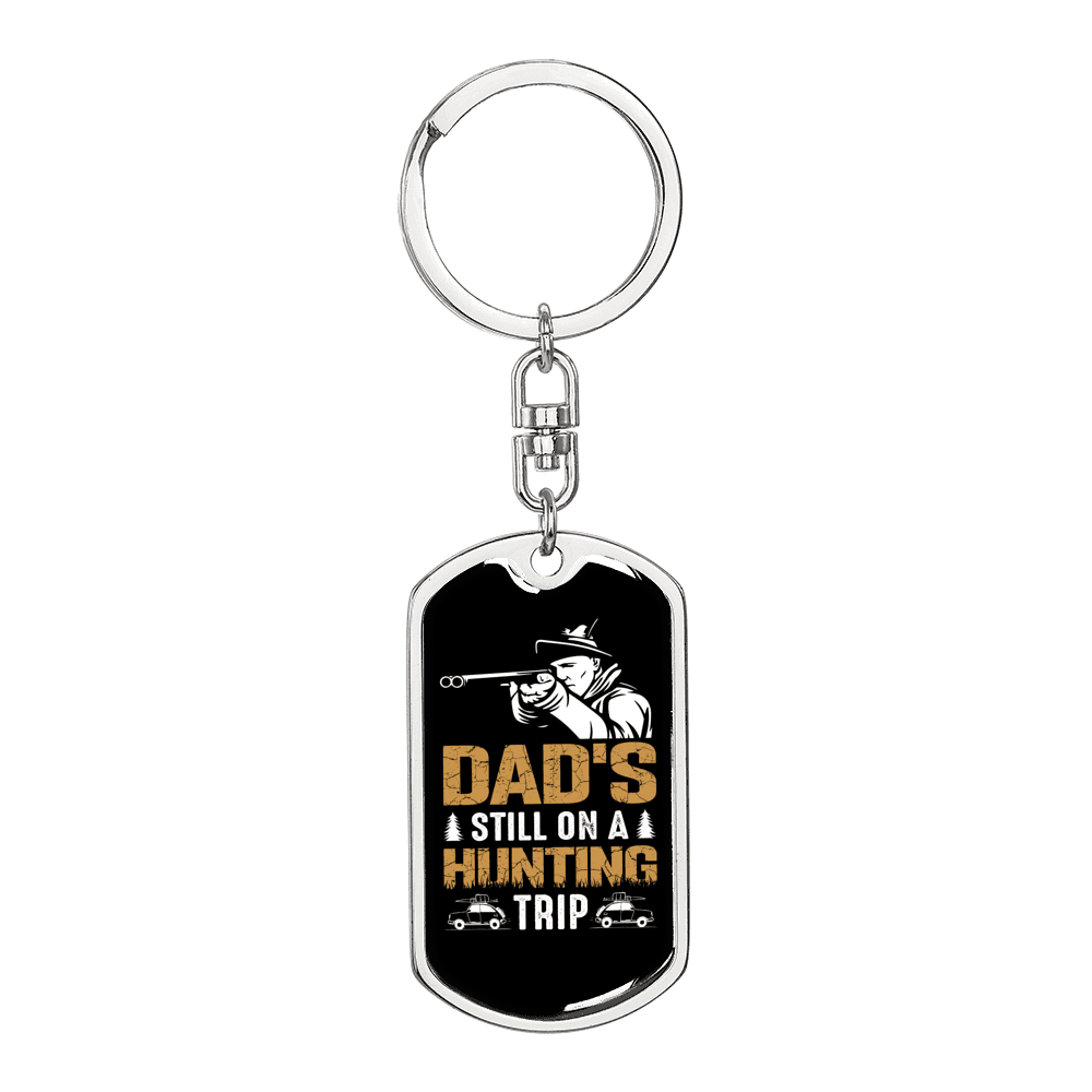 Dad Hunting Trip Keychain Stainless Steel or 18k Gold Dog Tag Keyring-Express Your Love Gifts