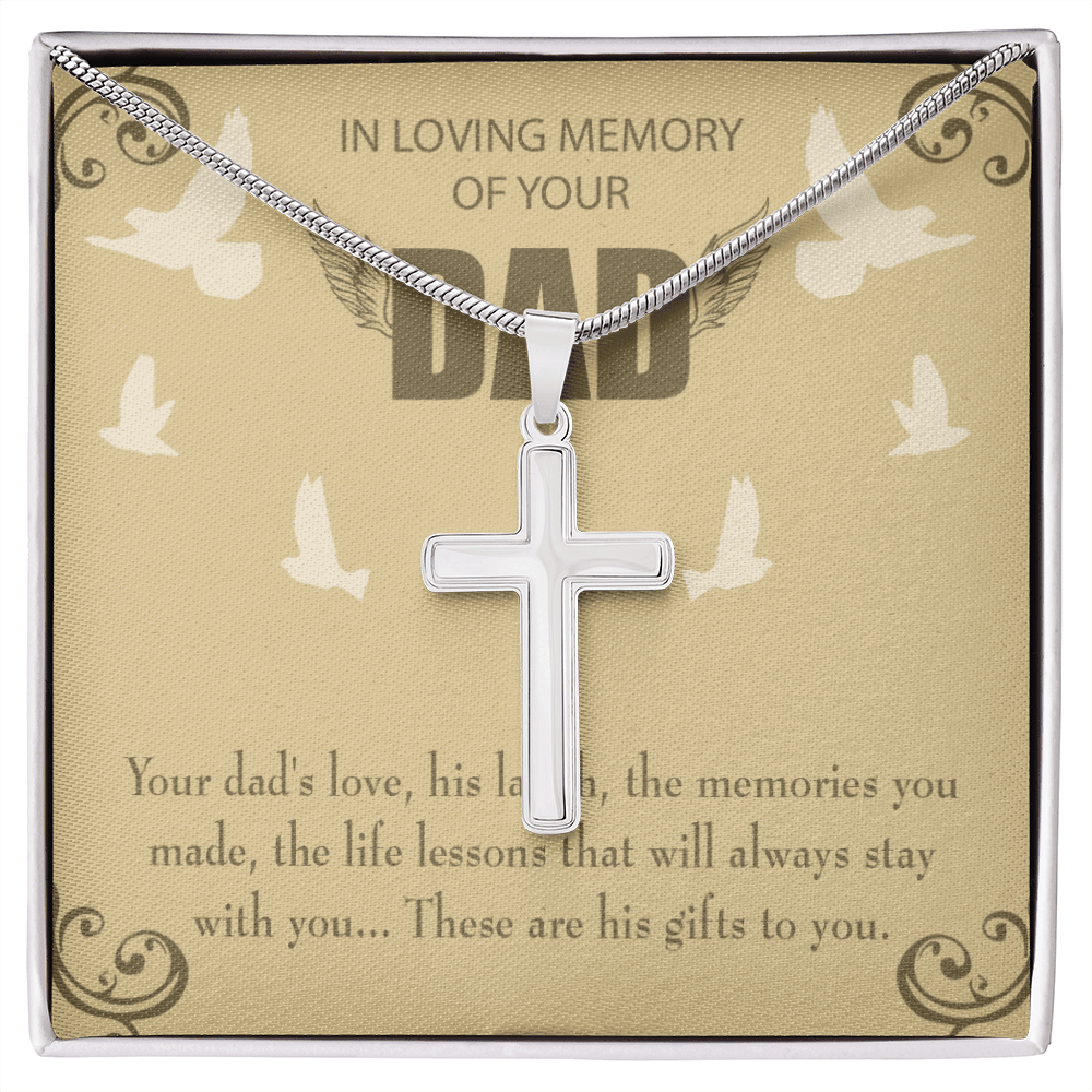 Dad&#39;s Love Dad Memorial Gift Dad Memorial Cross Necklace Sympathy Gift Loss of Father Condolence Message Card-Express Your Love Gifts