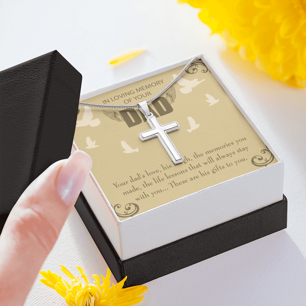 Dad's Love Dad Memorial Gift Dad Memorial Cross Necklace Sympathy Gift Loss of Father Condolence Message Card-Express Your Love Gifts