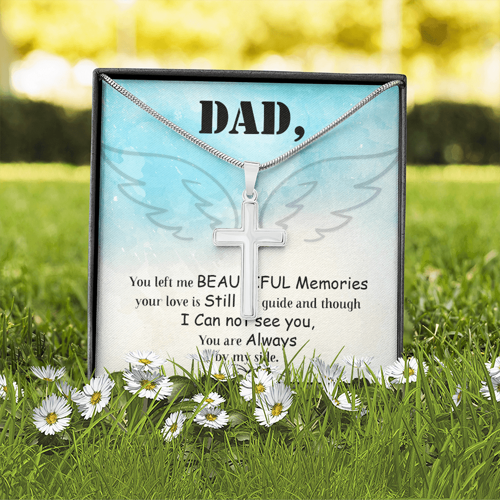 Dad You Left Me Dad Memorial Gift Dad Memorial Cross Necklace Sympathy Gift Loss of Father Condolence Message Card-Express Your Love Gifts
