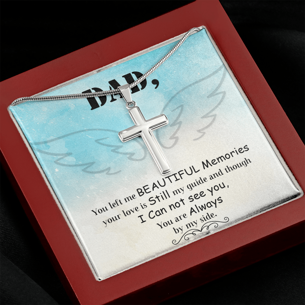 Dad You Left Me Dad Memorial Gift Dad Memorial Cross Necklace Sympathy Gift Loss of Father Condolence Message Card-Express Your Love Gifts