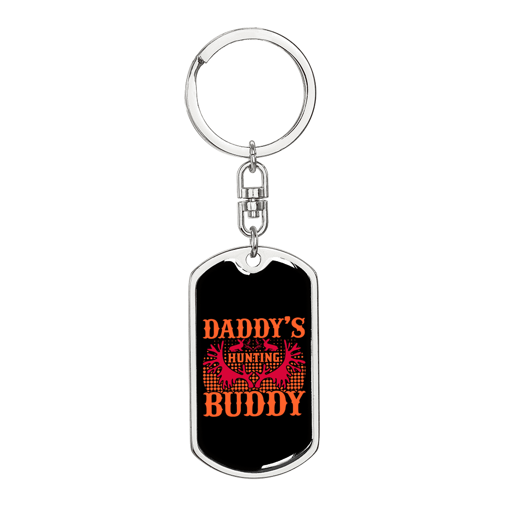 Daddy'D Hunting Buddy Antlers Keychain Stainless Steel or 18k Gold Dog Tag Keyring-Express Your Love Gifts