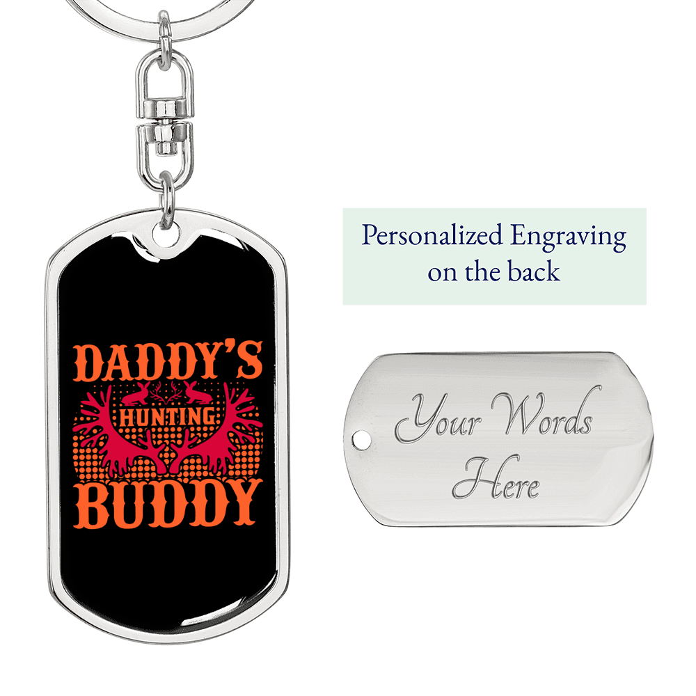 Daddy'D Hunting Buddy Antlers Keychain Stainless Steel or 18k Gold Dog Tag Keyring-Express Your Love Gifts