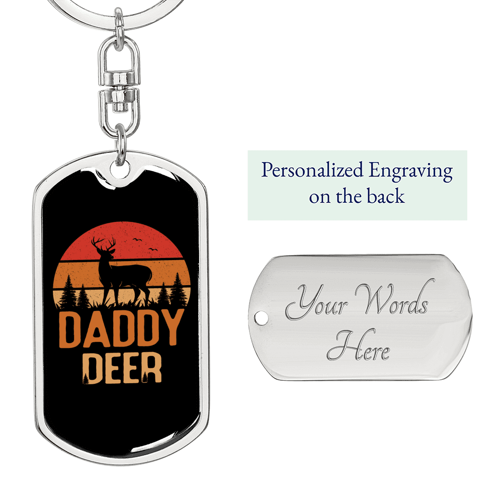 Daddy Deer Antlers Keychain Stainless Steel or 18k Gold Dog Tag Keyring-Express Your Love Gifts