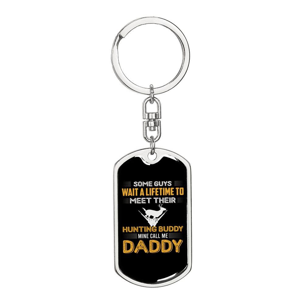 Daddy Hunting Buddy Keychain Stainless Steel or 18k Gold Dog Tag Keyring-Express Your Love Gifts