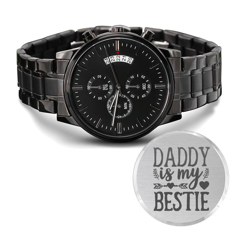 Daddy Is My Bestie Engraved Multifunction Analog Stainless Steel Chronograph Men&#39;s Watch W Copper Dial-Express Your Love Gifts