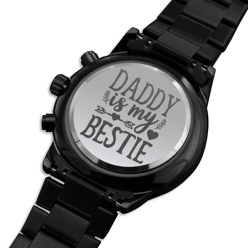 Daddy Is My Bestie Engraved Multifunction Analog Stainless Steel Chronograph Men's Watch W Copper Dial-Express Your Love Gifts
