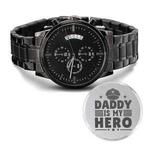 Daddy My Hero Engraved Multifunction Policeman Men's Watch Stainless Steel W Copper Dial-Express Your Love Gifts