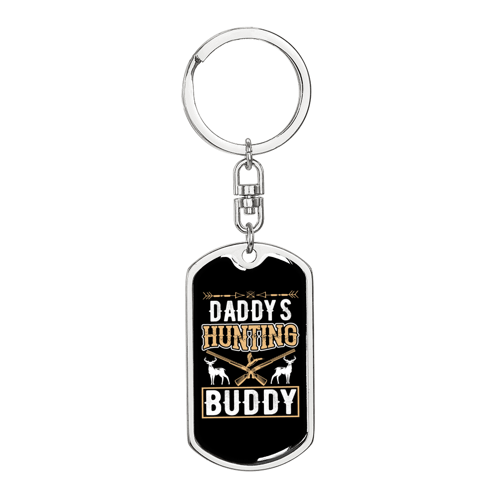 Daddy'S Hunting Buddy Deer & Guns Keychain Stainless Steel or 18k Gold Dog Tag Keyring-Express Your Love Gifts