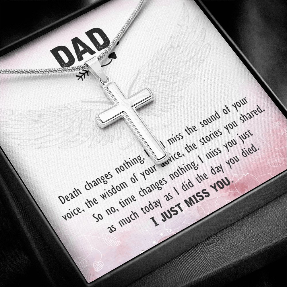 Death Changes Nothing Dad Memorial Gift Dad Memorial Cross Necklace Sympathy Gift Loss of Father Condolence Message Card-Express Your Love Gifts