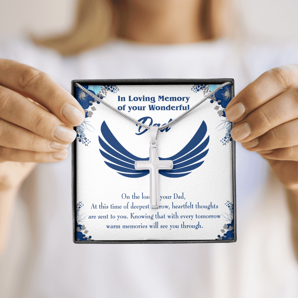 Deepest Sorrow Dad Memorial Gift Dad Memorial Cross Necklace Sympathy Gift Loss of Father Condolence Message Card-Express Your Love Gifts