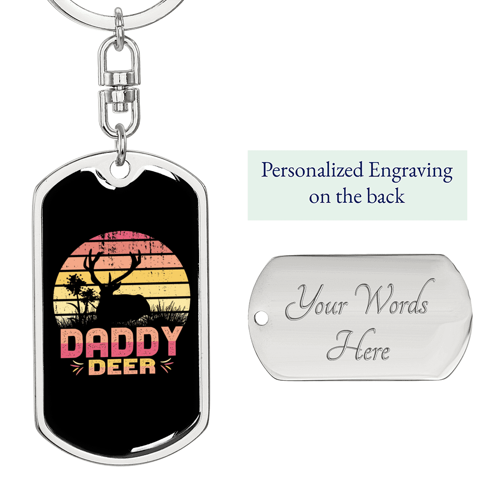 Deer Daddy Keychain Stainless Steel or 18k Gold Dog Tag Keyring-Express Your Love Gifts