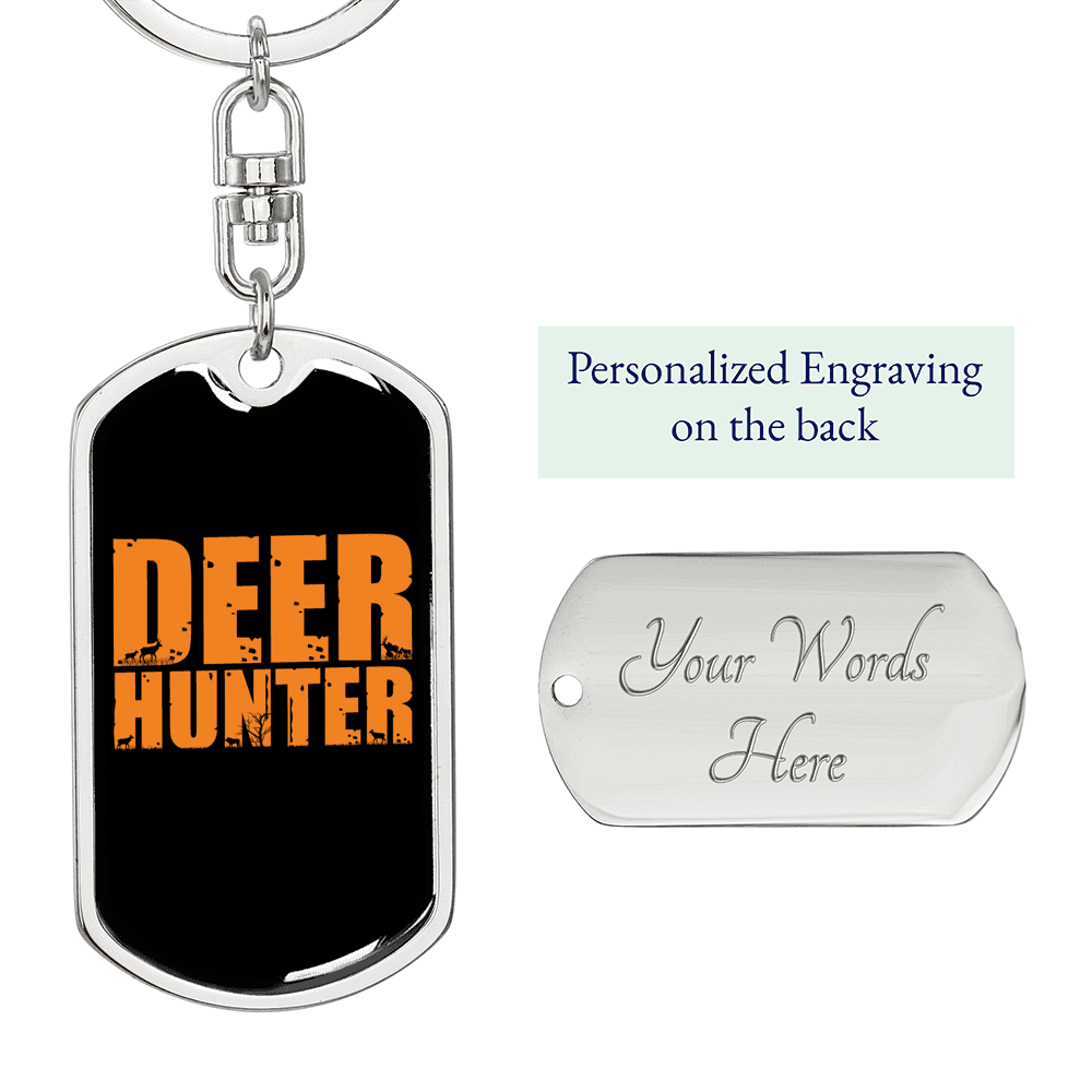 Deer Hunter Keychain Stainless Steel or 18k Gold Dog Tag Keyring-Express Your Love Gifts