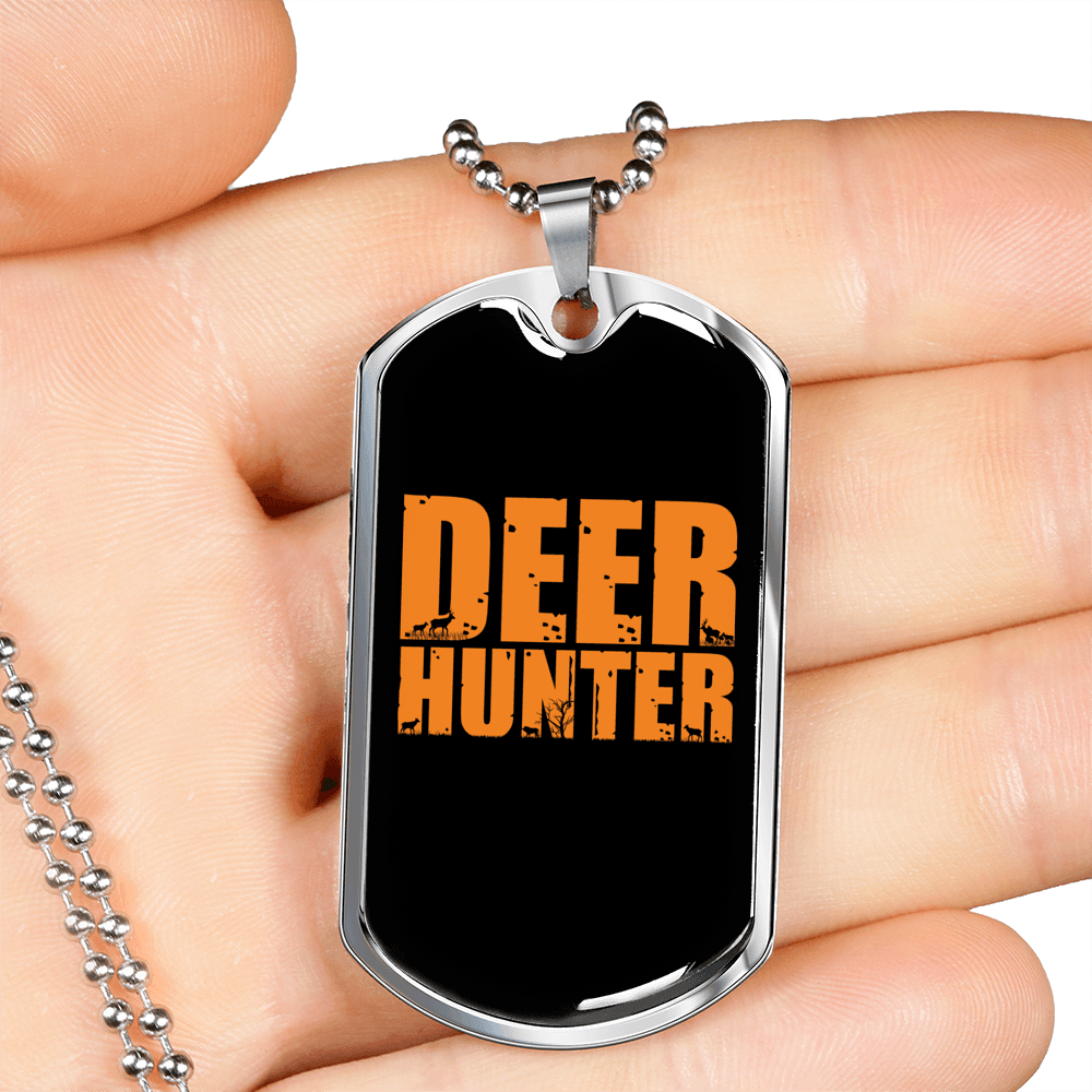 Deer Hunter Necklace Stainless Steel or 18k Gold Dog Tag 24" Chain-Express Your Love Gifts