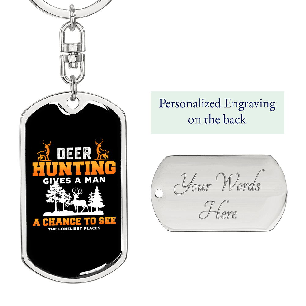 Deer Hunting Chance Keychain Stainless Steel or 18k Gold Dog Tag Keyring-Express Your Love Gifts