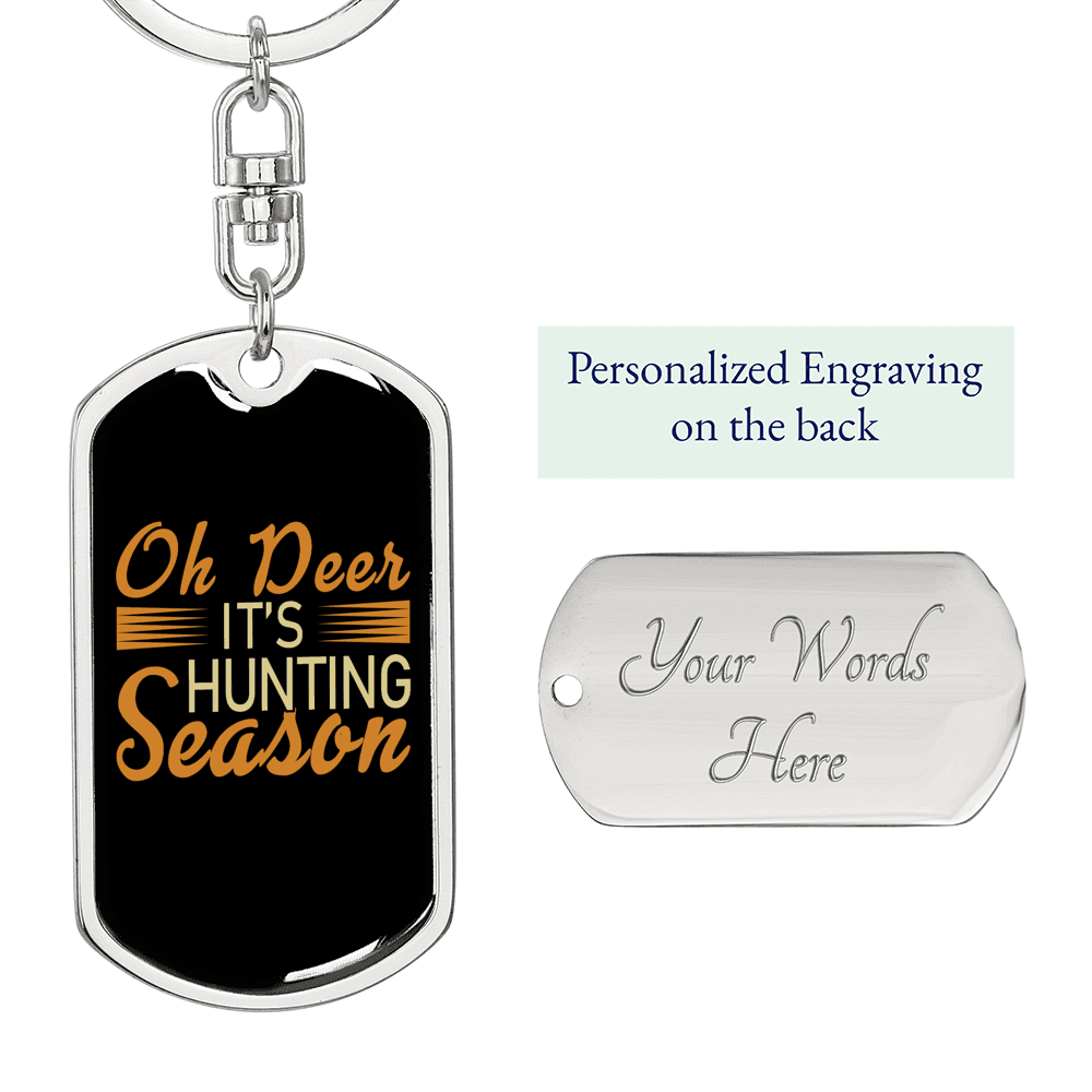 Deer Hunting Season Keychain Stainless Steel or 18k Gold Dog Tag Keyring-Express Your Love Gifts