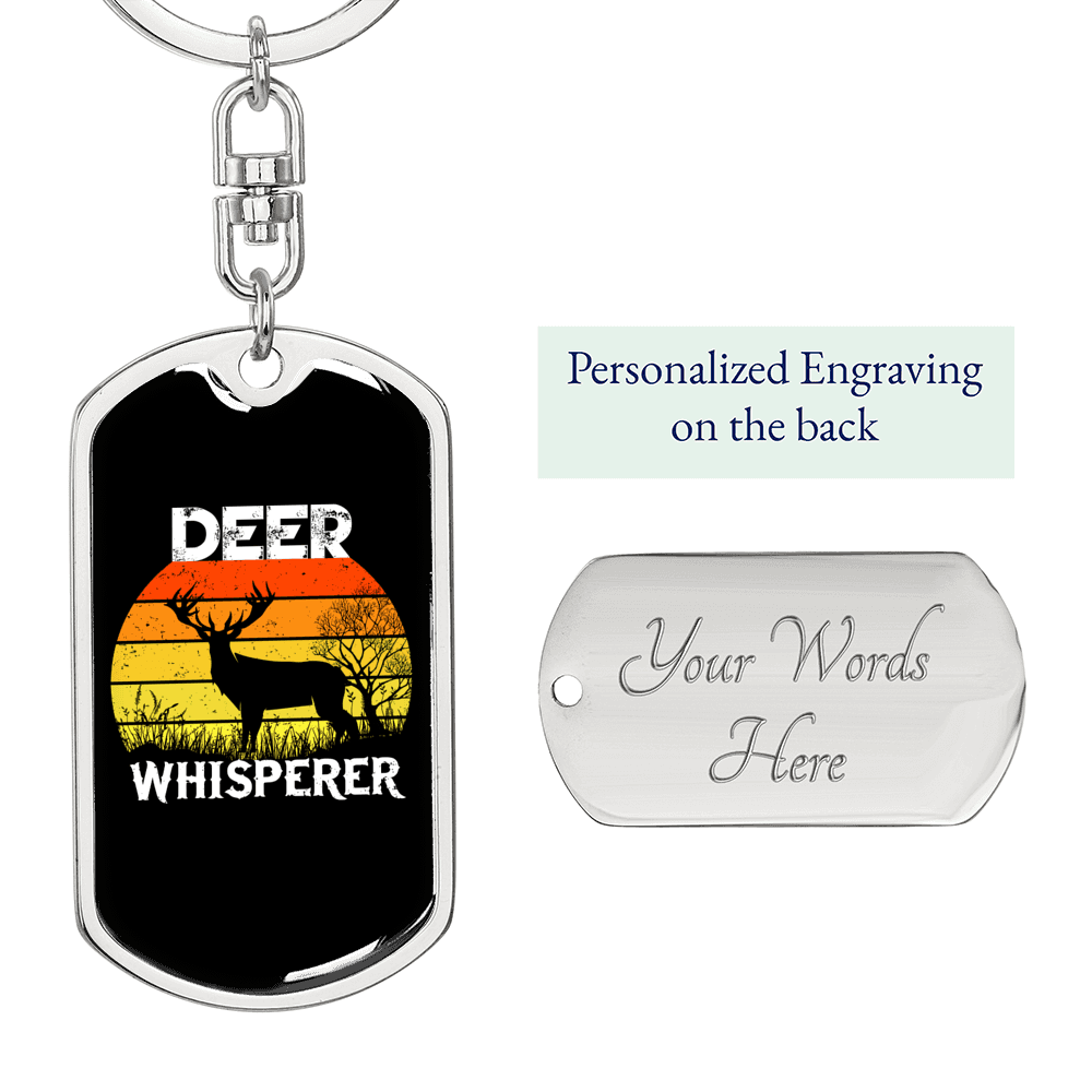 Deer Whisperer Keychain Stainless Steel or 18k Gold Dog Tag Keyring-Express Your Love Gifts