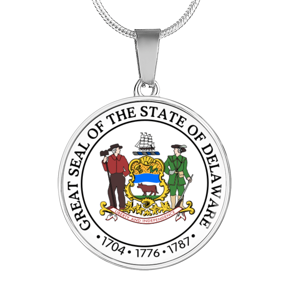 DelawAre State Seal Necklace Circle Pendant Stainless Steel or 18k Gold 18-22"-Express Your Love Gifts