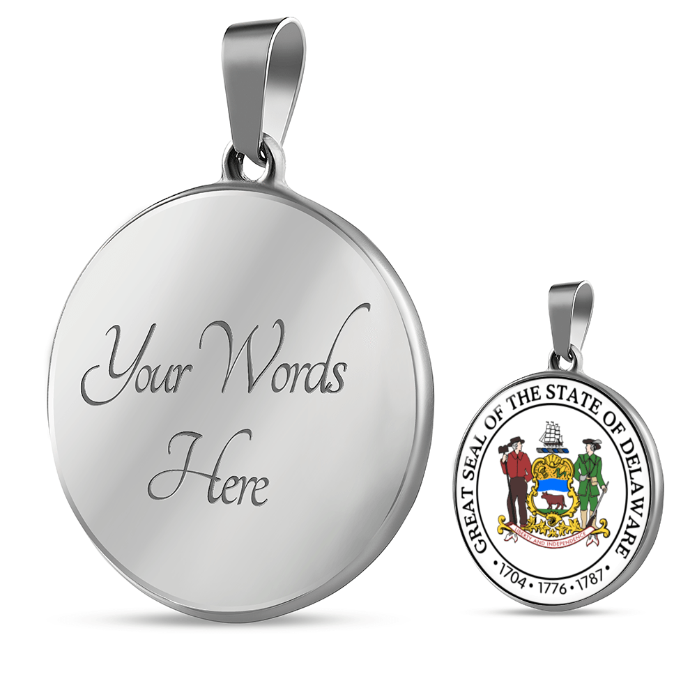 DelawAre State Seal Necklace Circle Pendant Stainless Steel or 18k Gold 18-22"-Express Your Love Gifts