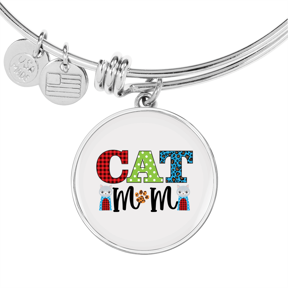 Design Cat Mom Bracelet Stainless Steel or 18k Gold Circle Bangle-Express Your Love Gifts