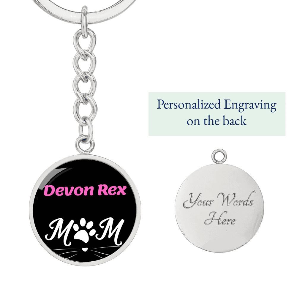 Devon Rex Cat Mom Keychain Stainless Steel or 18k Gold Circle Pendant-Express Your Love Gifts