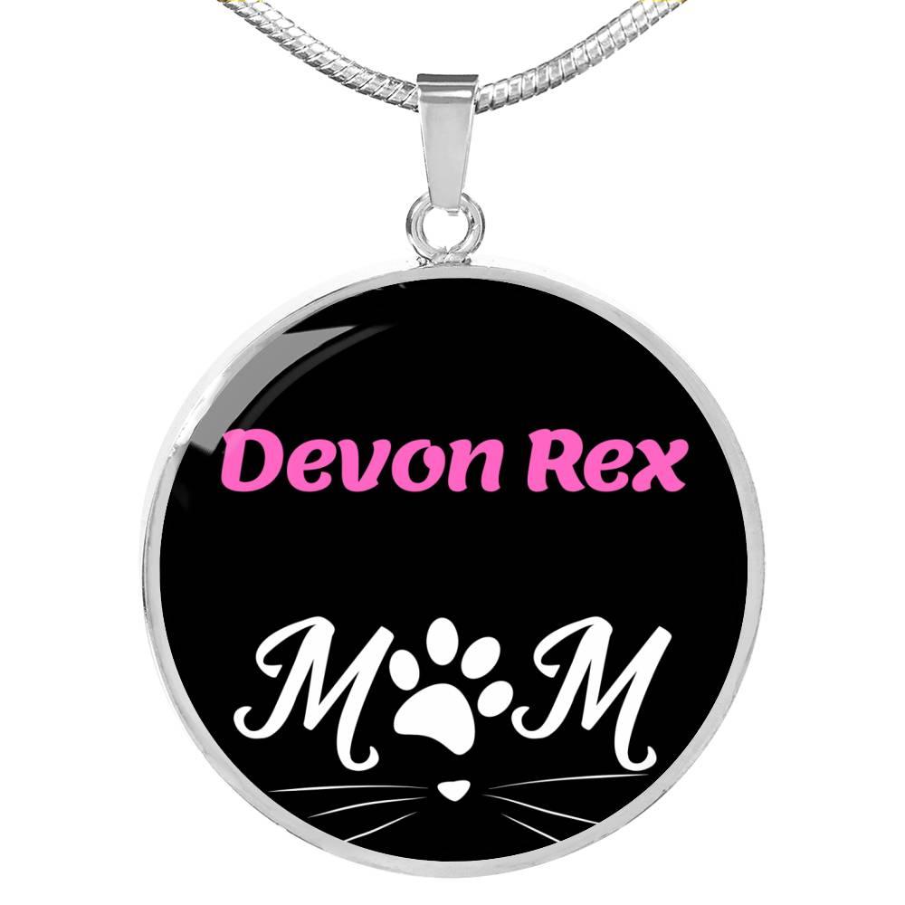 Devon Rex Cat Mom Necklace Circle Pendant Stainless Steel or 18k Gold 18-22"-Express Your Love Gifts