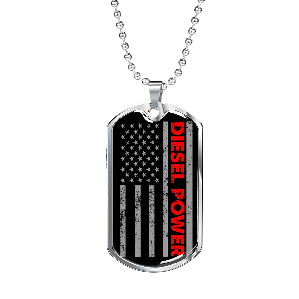 Diesel Power Distressed Stars Dog Tag Stainless Steel or 18k Gold 24" Chain-Express Your Love Gifts