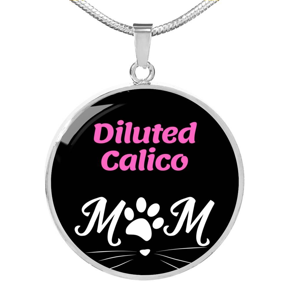 Diluted Calico Cat Mom Necklace Circle Pendant Stainless Steel or 18k Gold 18-22"-Express Your Love Gifts