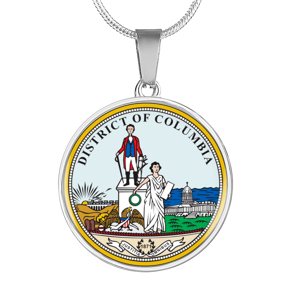 District Of Columbia State Seal Necklace Circle Pendant Stainless Steel or 18k Gold 18-22-Express Your Love Gifts