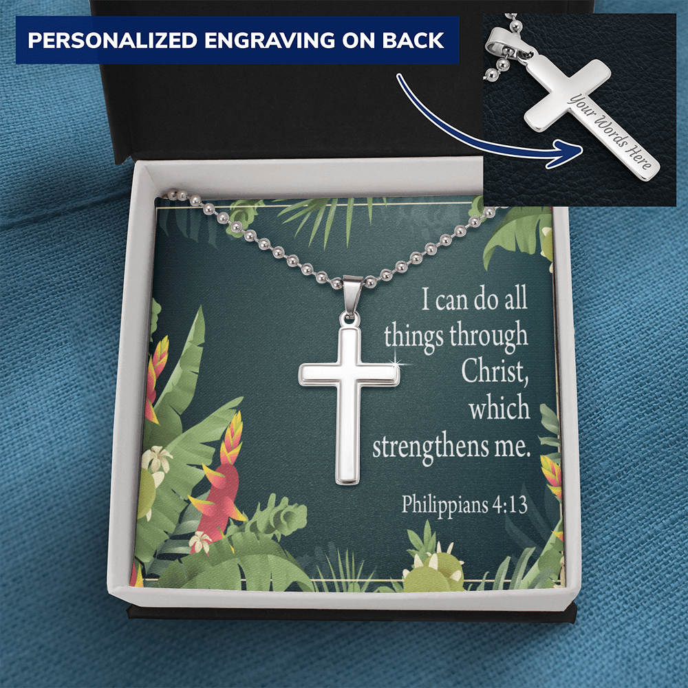 Do All Things Philippians 4:13 Cross Necklace Message Card W Ball Chain Pendant-Express Your Love Gifts