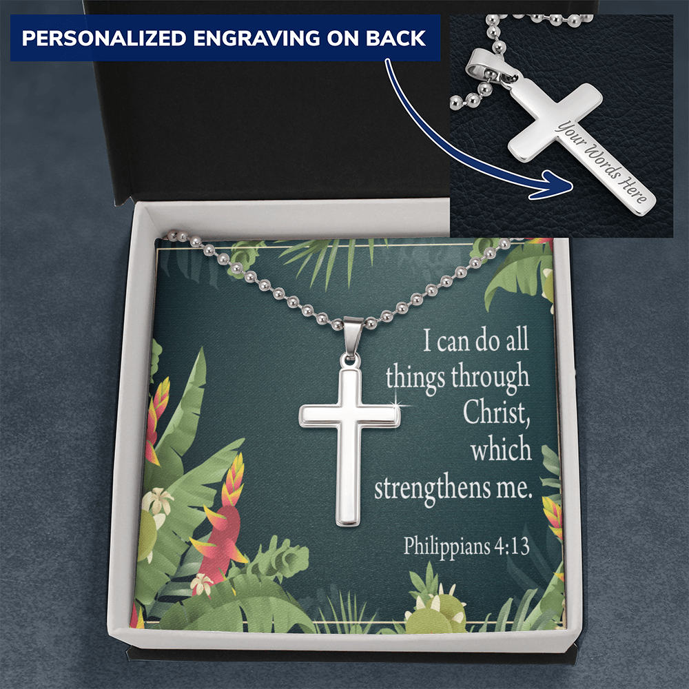 Do All Things Philippians 4:13 Cross Necklace Message Card W Ball Chain Pendant-Express Your Love Gifts