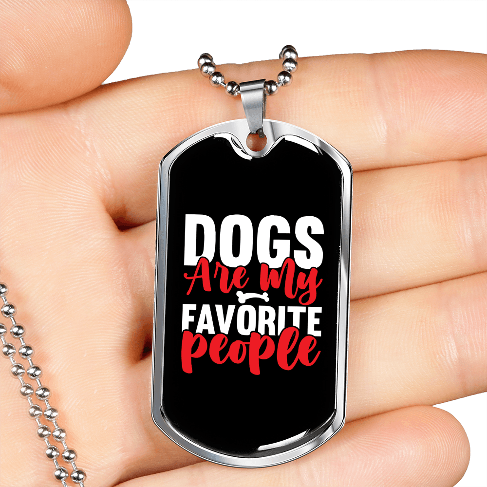 Dog Favorite People Red Necklace Stainless Steel or 18k Gold Dog Tag 24" Chain-Express Your Love Gifts