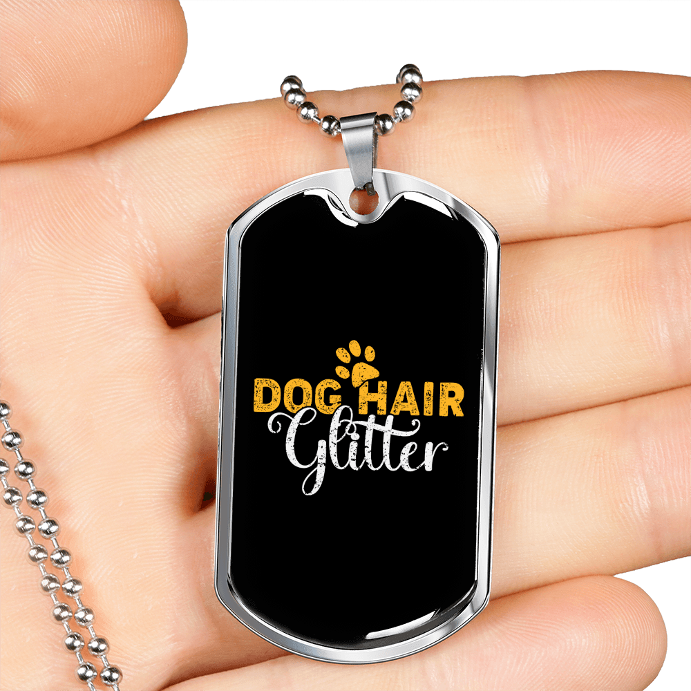 Dog Hair Glitter Necklace Stainless Steel or 18k Gold Dog Tag 24" Chain-Express Your Love Gifts