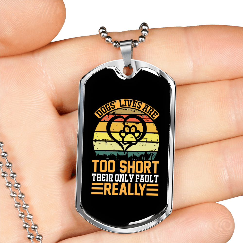 Dog Lives Are Short Yellow Necklace Stainless Steel or 18k Gold Dog Tag 24" Chain-Express Your Love Gifts