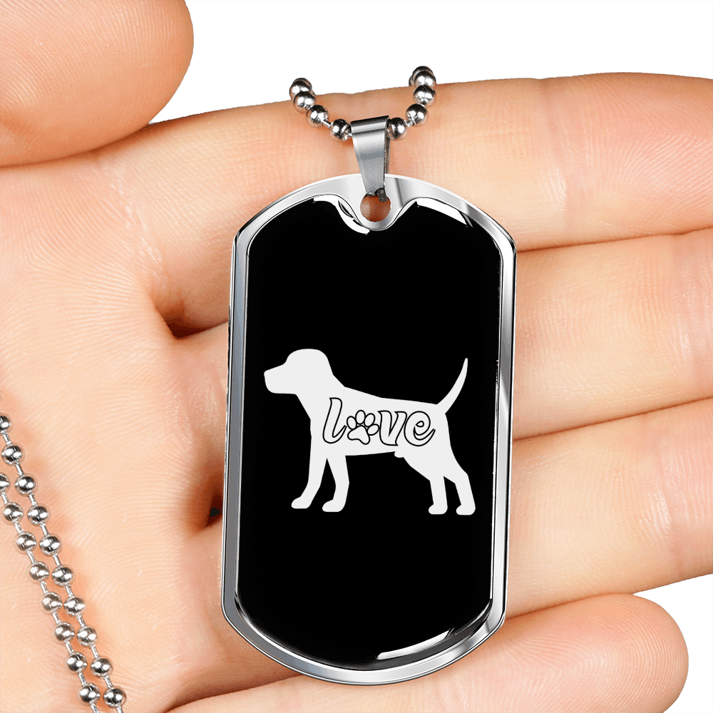 Dog Love White Necklace Stainless Steel or 18k Gold Dog Tag 24" Chain-Express Your Love Gifts