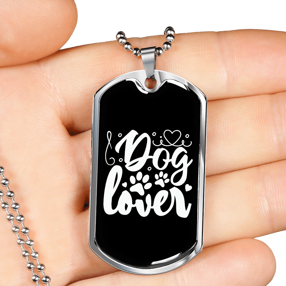 Dog Lover White Necklace Stainless Steel or 18k Gold Dog Tag 24" Chain-Express Your Love Gifts