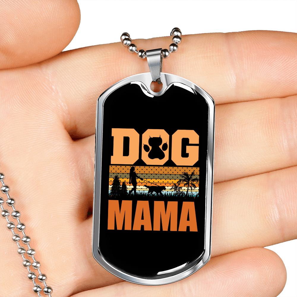 Dog Mama Orange Necklace Stainless Steel or 18k Gold Dog Tag 24" Chain-Express Your Love Gifts